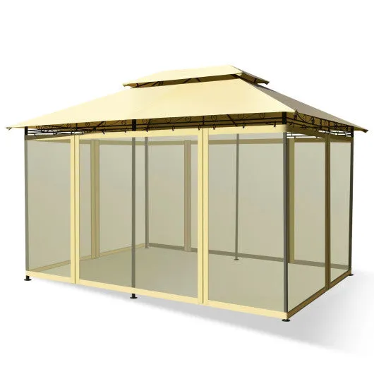 10 Feet x 13 Feet Tent Canopy Shelter with Removable Netting Sidewall-Beige