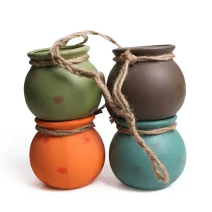 4PCS Hanging Flower Pots Ceramic Vertical Planters Plant Succulents Flowerpot Vase Wall Fence Railing Outdoor Home Garden Decor