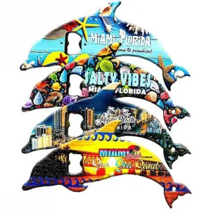 Large Miami Dolphin Wood Bottle Opener, Souvenir Gift - Fridge & Home Magnet Feature: Miami Florida, Miami Beach, 7"  (Random Pick- 1 Pcs)