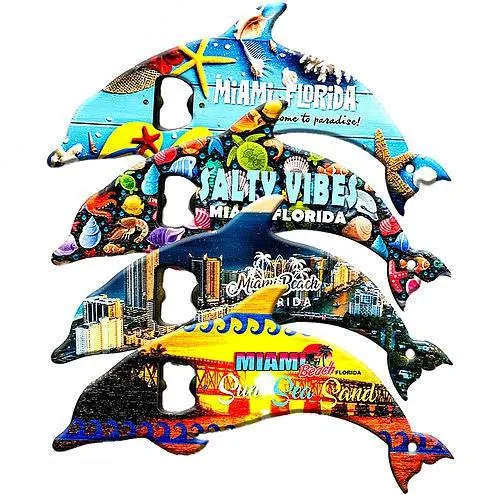 Large Miami Dolphin Wood Bottle Opener, Souvenir Gift - Fridge & Home Magnet Feature: Miami Florida, Miami Beach, 7"  (Random Pick- 1 Pcs)