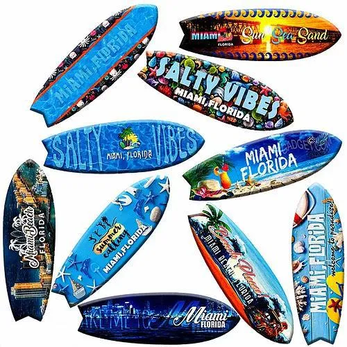 Miami Wood Magnet Surf Board Bottle Opener, Souvenir Gift - Fridge Magnet Feature: Miami Florida, Miami Beach, 4.5" (Random Pick-1Pcs)