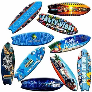 Miami Wood Magnet Surf Board Bottle Opener, Souvenir Gift - Fridge Magnet Feature: Miami Florida, Miami Beach, 4.5" (Random Pick-1Pcs)