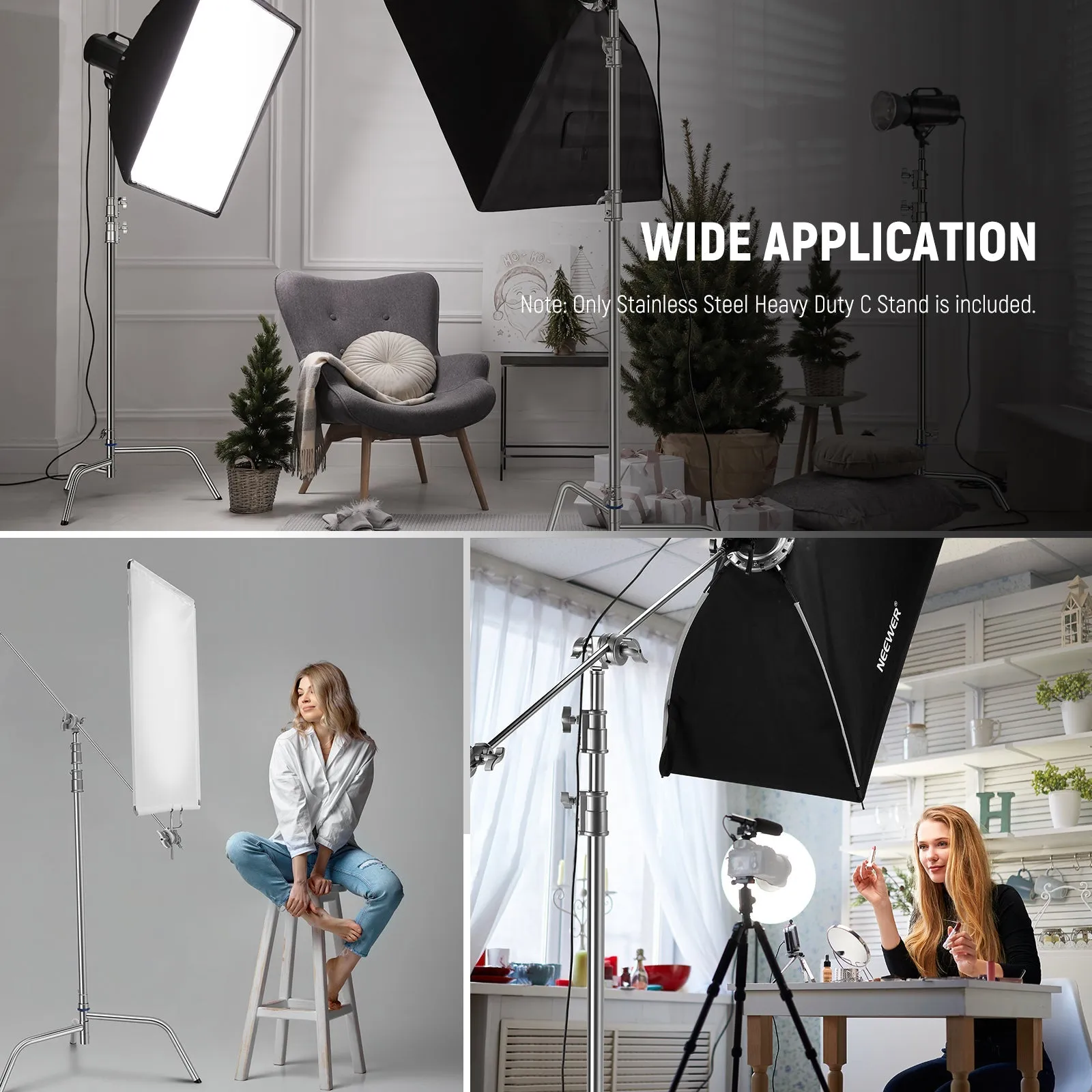 NEEWER SC320Q 10.5ft/320cm Stainless Steel Heavy Duty C Stand with Boom Arm