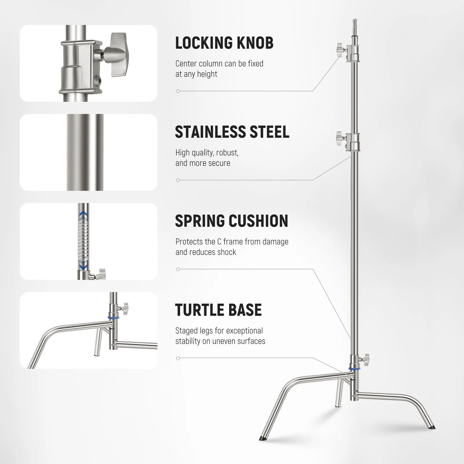 NEEWER SC320Q 10.5ft/320cm Stainless Steel Heavy Duty C Stand with Boom Arm