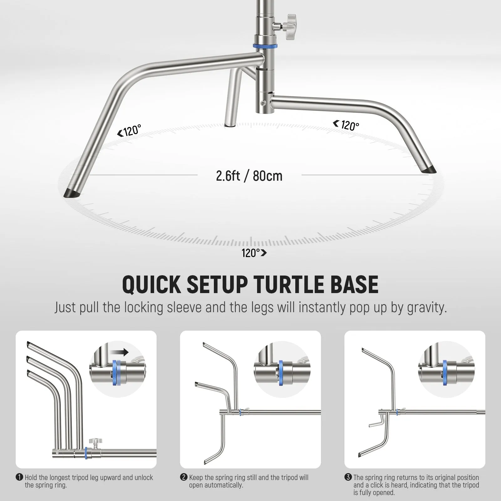 NEEWER SC320Q 10.5ft/320cm Stainless Steel Heavy Duty C Stand with Boom Arm