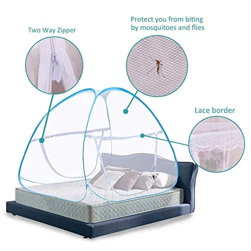 Pegaso Sky Blue Mosquito Net for Double Bed, Foldable, Strong 30GSM, High Durability, Foldable, Corrosion Resistant, Lightweight,PVC Coated Steel - King Size (6 * 6, SkyBlue)